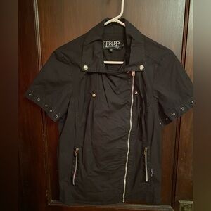 Tripp NYC Black Double Breasted Zipper Short Sleeve Top Y2K Size 2